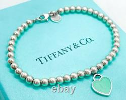 Tiffany & Co. Return to Tiffany Blue Enamel Mini Heart Bead Bracelet 6.5 with Box