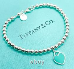 Tiffany & Co. Return to Tiffany Blue Enamel Mini Heart Bead Bracelet 6.5 with Box