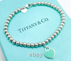 Tiffany & Co. Return to Tiffany Blue Enamel Mini Heart Bead Bracelet 6.5 with Box