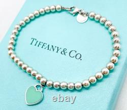 Tiffany & Co. Return to Tiffany Blue Enamel Mini Heart Bead Bracelet 6.5 with Box
