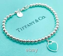 Tiffany & Co. Return to Tiffany Blue Enamel Mini Heart Bead Bracelet 6.5 with Box