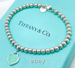 Tiffany & Co. Return to Tiffany Blue Enamel Mini Heart Bead Bracelet 6.5 with Box Tiffany & Co. Return to Tiffany Blue Enamel Mini Heart Bead Bracelet 6.5 with Box