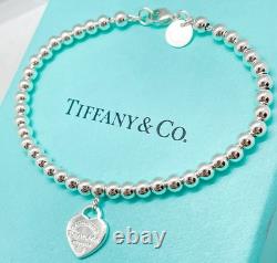 Tiffany & Co. Return to Tiffany Blue Enamel Mini Heart Bead Bracelet 6.5 with Box