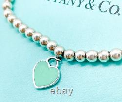 Tiffany & Co. Return to Tiffany Blue Enamel Mini Heart Bead Bracelet 6.5 with Box