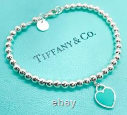Tiffany & Co. Return to Tiffany Blue Enamel Mini Heart Bead Bracelet 6.5 with Box