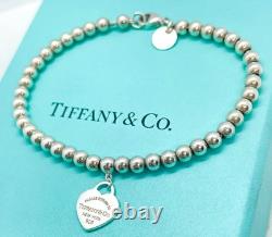 Tiffany & Co. Return to Tiffany Blue Enamel Mini Heart Bead Bracelet 6.5 with Box