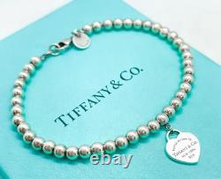 Tiffany & Co. Return to Tiffany Blue Enamel Mini Heart Bead Bracelet 6.5 with Box
