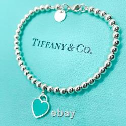 Tiffany & Co. Return to Tiffany Blue Enamel Mini Heart Bead Bracelet 6.5 with Box