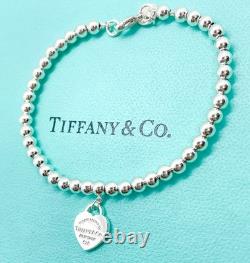 Tiffany & Co. Return to Tiffany Blue Enamel Mini Heart Bead Bracelet 6.5 with Box