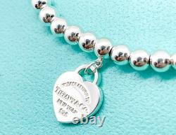 Tiffany & Co. Return to Tiffany Blue Enamel Mini Heart Bead Bracelet 6.5 with Box