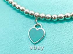 Tiffany & Co. Return to Tiffany Blue Enamel Mini Heart Bead Bracelet 7.5 with Box