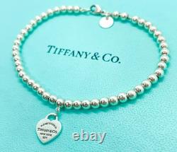 Tiffany & Co. Return to Tiffany Blue Enamel Mini Heart Bead Bracelet 7.5 with Box