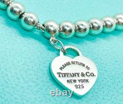 Tiffany & Co. Return to Tiffany Blue Enamel Mini Heart Bead Bracelet 7.5 with Box