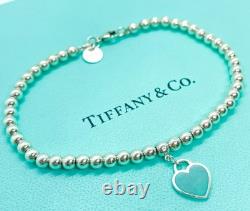 Tiffany & Co. Return to Tiffany Blue Enamel Mini Heart Bead Bracelet 7.5 with Box
