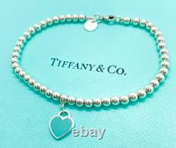 Tiffany & Co. Return to Tiffany Blue Enamel Mini Heart Bead Bracelet 7.5 with Box