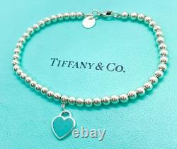 Tiffany & Co. Return to Tiffany Blue Enamel Mini Heart Bead Bracelet 7.5 with Box
