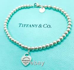 Tiffany & Co. Return to Tiffany Blue Enamel Mini Heart Bead Bracelet 7.5 with Box