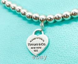 Tiffany & Co. Return to Tiffany Blue Enamel Mini Heart Bead Bracelet 7.5 with Box