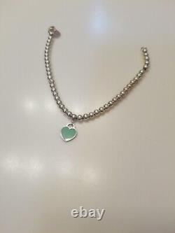 Tiffany & Co Return to Tiffany Blue Enamel Mini Heart Tag Bead Bracelet 6.75