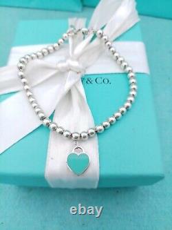 Tiffany & Co Return to Tiffany Blue Enamel Mini Heart Tag Bead Bracelet 6.75