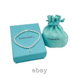 Tiffany & Co Return to Tiffany Blue Enamel Mini Heart Tag Bead Bracelet 7