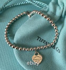 Tiffany & Co. Return to Tiffany Blue Enamel Mini Heart Tag Bead Bracelet 7
