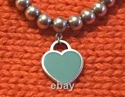 Tiffany & Co. Return to Tiffany Blue Enamel Mini Heart Tag Bead Bracelet 7 Inch