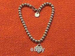 Tiffany & Co. Return to Tiffany Blue Enamel Mini Heart Tag Bead Bracelet 7 Inch