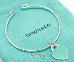 Tiffany & Co Return to Tiffany Blue Enamel Small Heart Charm Bangle Bracelet 6