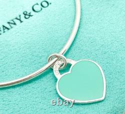Tiffany & Co Return to Tiffany Blue Enamel Small Heart Charm Bangle Bracelet 6