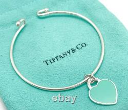 Tiffany & Co Return to Tiffany Blue Enamel Small Heart Charm Bangle Bracelet 6