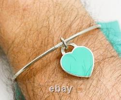 Tiffany & Co Return to Tiffany Blue Enamel Small Heart Charm Bangle Bracelet 6