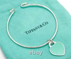 Tiffany & Co Return to Tiffany Blue Enamel Small Heart Charm Bangle Bracelet 6