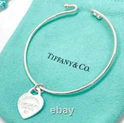 Tiffany & Co Return to Tiffany Blue Enamel Small Heart Charm Bangle Bracelet 6