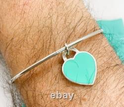 Tiffany & Co Return to Tiffany Blue Enamel Small Heart Charm Bangle Bracelet 6