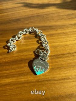Tiffany & Co. Return to Tiffany Blue Enamel Splash Heart Tag Silver Bracelet
