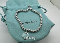 Tiffany & Co Return to Tiffany Blue Mini Heart Tag Bead Bracelet 6.75 Pouch Box
