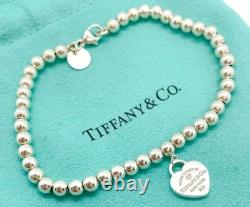 Tiffany & Co. Return to Tiffany Diamond Blue Enamel Heart Bead Bracelet 6.75