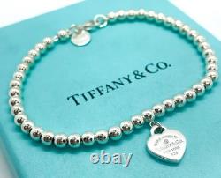 Tiffany & Co. Return to Tiffany Diamond Blue Enamel Heart Bead Bracelet 6.75