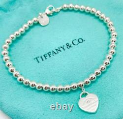 Tiffany & Co. Return to Tiffany Diamond Blue Enamel Heart Bead Bracelet 6.75