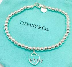 Tiffany & Co. Return to Tiffany Diamond Blue Enamel Heart Bead Bracelet 6.75