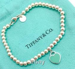 Tiffany & Co. Return to Tiffany Diamond Blue Enamel Heart Bead Bracelet 6.75