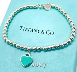 Tiffany & Co. Return to Tiffany Diamond Blue Enamel Heart Bead Bracelet 6.75