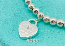 Tiffany & Co. Return to Tiffany Diamond Blue Enamel Heart Bead Bracelet 6.75