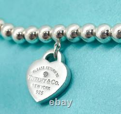 Tiffany & Co. Return to Tiffany Diamond Blue Enamel Heart Bead Bracelet 6.75