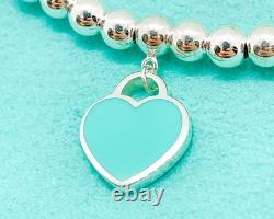 Tiffany & Co. Return to Tiffany Diamond Blue Enamel Heart Bead Bracelet 6.75