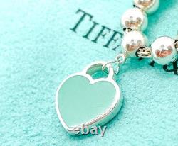 Tiffany & Co. Return to Tiffany Diamond Blue Enamel Heart Bead Bracelet 6.75