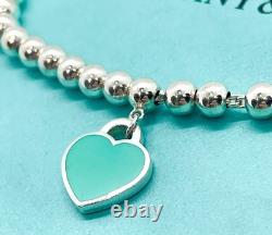 Tiffany & Co. Return to Tiffany Diamond Blue Enamel Heart Bead Bracelet 6.75