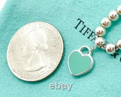 Tiffany & Co. Return to Tiffany Diamond Blue Enamel Heart Bead Bracelet 6.75