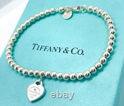 Tiffany & Co. Return to Tiffany Diamond Blue Enamel Heart Bead Bracelet 6.75
